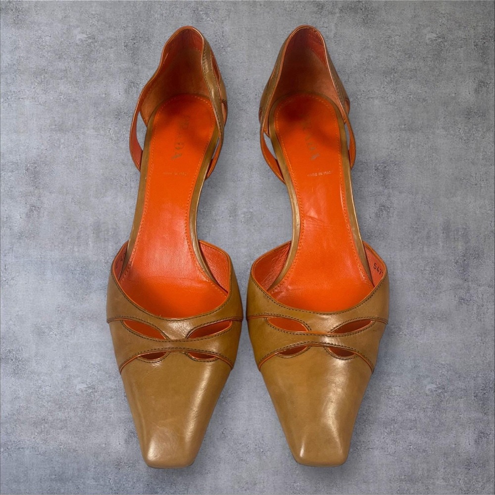 Prada Vintage Y2K Kitten Heel Pointed Toe Brown Mule Pumps Shoe Womens 40 US 10 - Picture 2 of 10